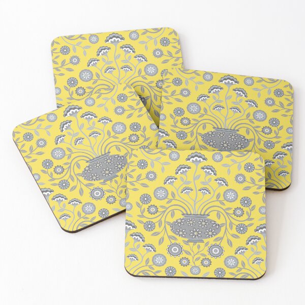 Item preview, DREAMY DAMASK Floral Botanical Damask with Cottagecore Flowers in Vases in Yellow Gray White - UnBlink Studio by Jackie Tahara designed and sold by Jackie Tahara of UnBlink Studio.