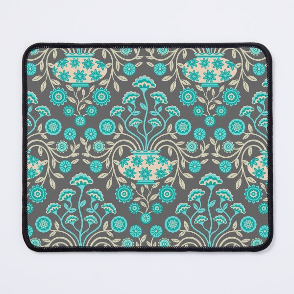 Item preview, DREAMY DAMASK Floral Botanical Damask with Cottagecore Flowers in Vases in Turquoise Teal Gray Cream - UnBlink Studio by Jackie Tahara designed and sold by Jackie Tahara of UnBlink Studio.