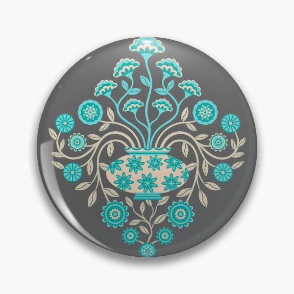 Item preview, DREAMY DAMASK Floral Botanical Damask with Cottagecore Flowers in Vases in Turquoise Teal Gray Cream - UnBlink Studio by Jackie Tahara designed and sold by Jackie Tahara of UnBlink Studio.