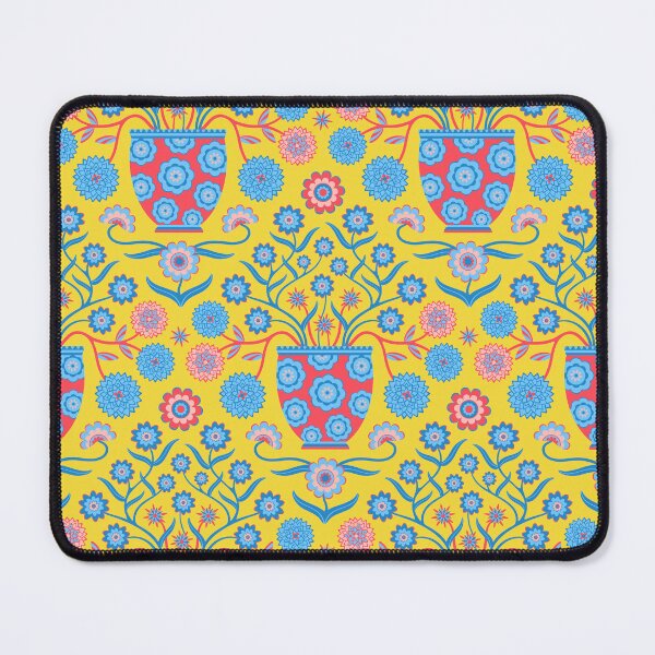Item preview, JARDINIERE Floral Botanical Damask with Cottagecore Flowers in Vases in Icy Blues Red Sunshine Yellow Subtle Pink - UnBlink Studio by Jackie Tahara designed and sold by Jackie Tahara of UnBlink Studio.