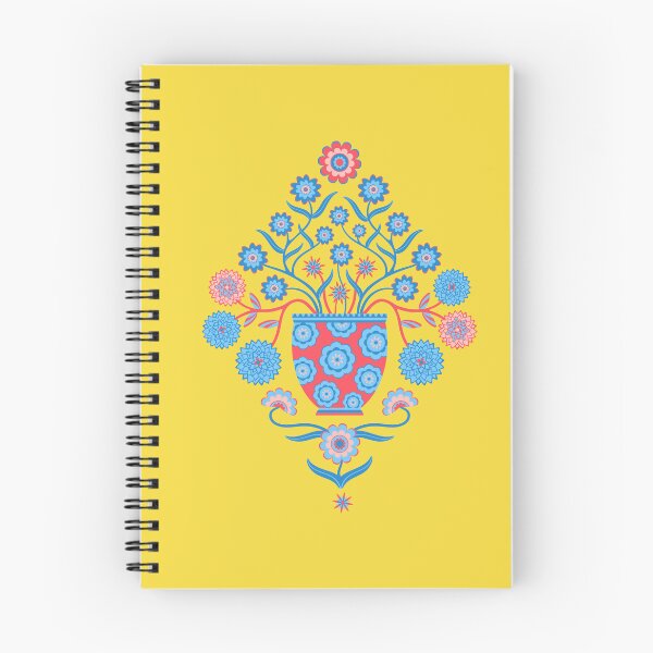 Item preview, JARDINIERE Floral Botanical Damask with Cottagecore Flowers in Vases in Icy Blues Red Sunshine Yellow Subtle Pink - UnBlink Studio by Jackie Tahara designed and sold by Jackie Tahara of UnBlink Studio.