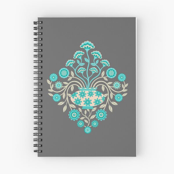 Item preview, DREAMY DAMASK Floral Botanical Damask with Cottagecore Flowers in Vases in Turquoise Teal Gray Cream - UnBlink Studio by Jackie Tahara designed and sold by Jackie Tahara of UnBlink Studio.