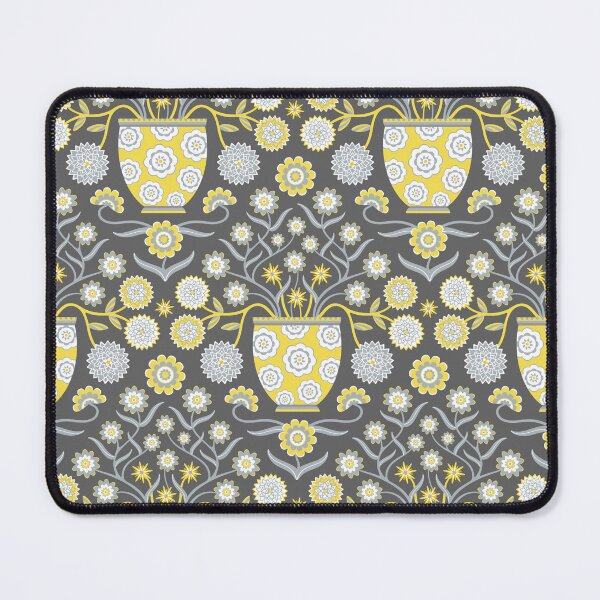 Item preview, JARDINIERE Floral Botanical Damask with Cottagecore Flowers in Vases in Yellow Gray White - UnBlink Studio by Jackie Tahara designed and sold by Jackie Tahara of UnBlink Studio.