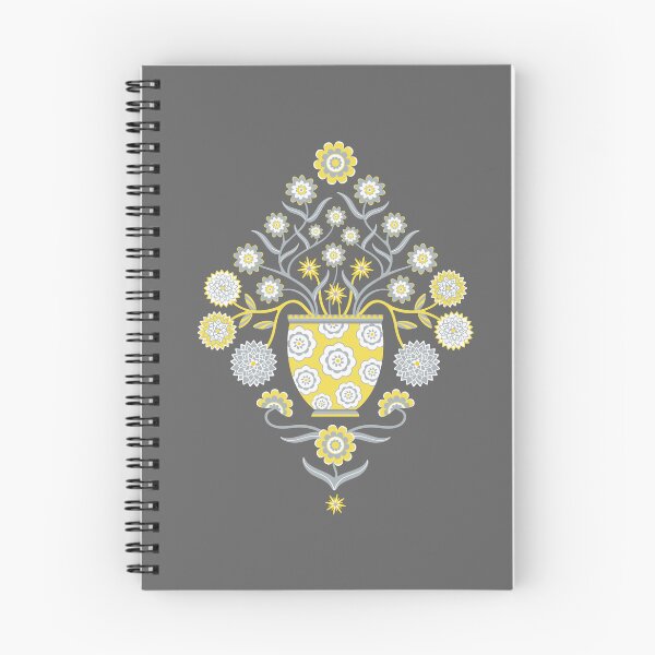 Item preview, JARDINIERE Floral Botanical Damask with Cottagecore Flowers in Vases in Yellow Gray White - UnBlink Studio by Jackie Tahara designed and sold by Jackie Tahara of UnBlink Studio.