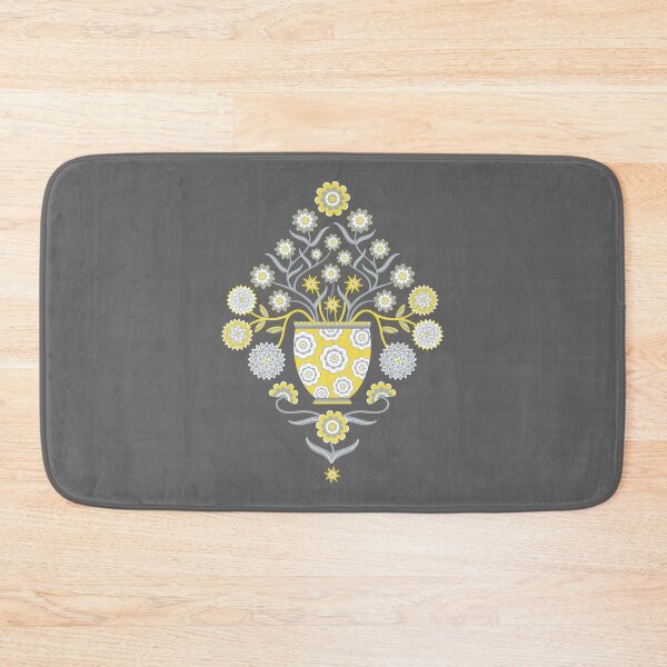 Item preview, JARDINIERE Floral Botanical Damask with Cottagecore Flowers in Vases in Yellow Gray White - UnBlink Studio by Jackie Tahara designed and sold by Jackie Tahara of UnBlink Studio.
