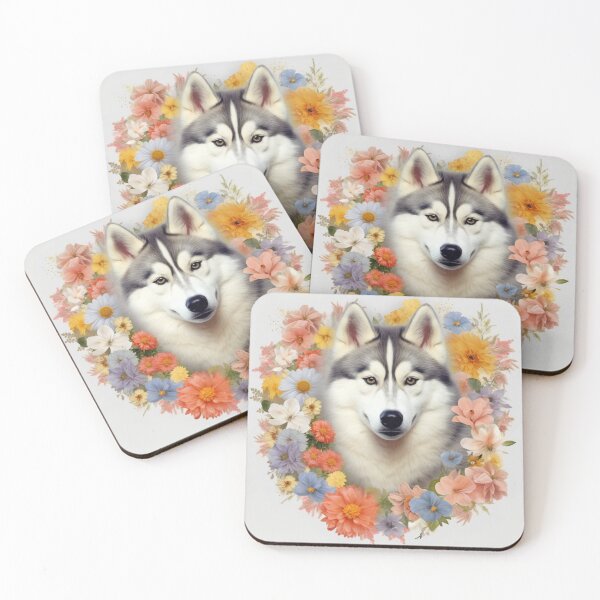 Item preview,  Husky Happy Cute Puppies and Flowers with Love designed and sold by BrandonArtWorld.