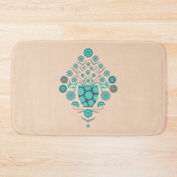 Item preview, JARDINIERE Floral Botanical Damask with Cottagecore Flowers in Vases in Turquoise Teal Gray Cream - UnBlink Studio by Jackie Tahara designed and sold by Jackie Tahara of UnBlink Studio.