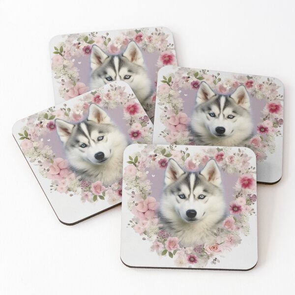Item preview,  Husky Happy Cute Puppies and Flowers with Love designed and sold by BrandonArtWorld.