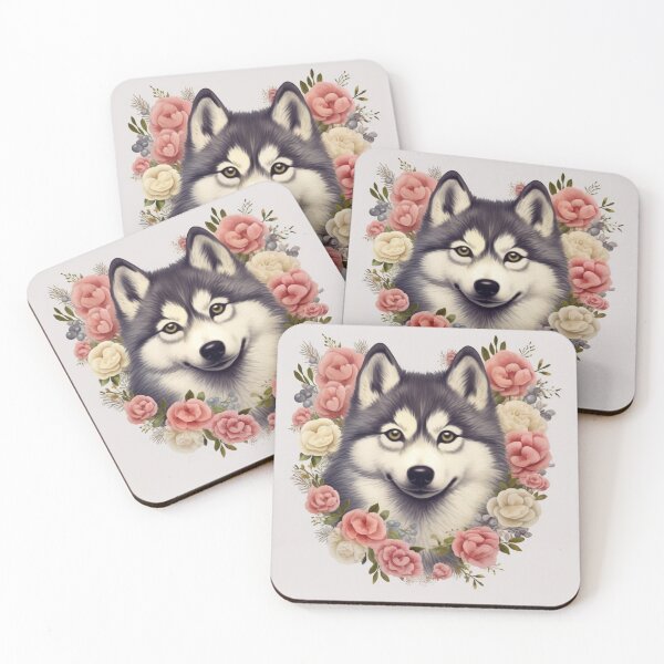 Item preview,  Husky Happy Cute Puppies and Flowers with Love designed and sold by BrandonArtWorld.