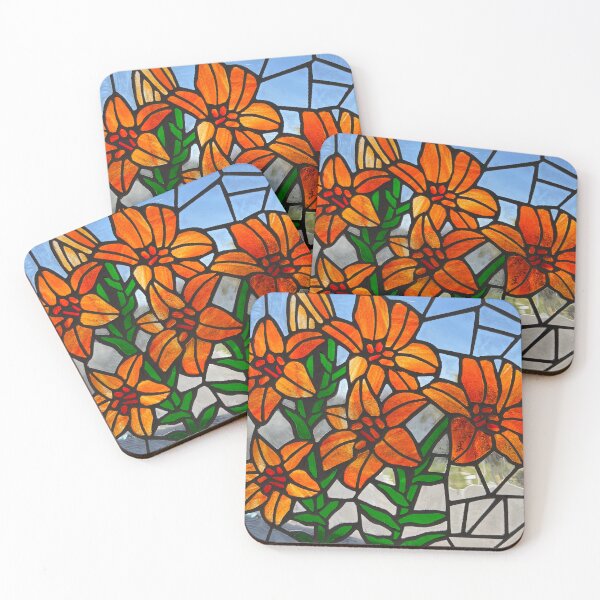 Item preview, Orange Lilies Stained Glass Mosaic designed and sold by MosaicMontage.