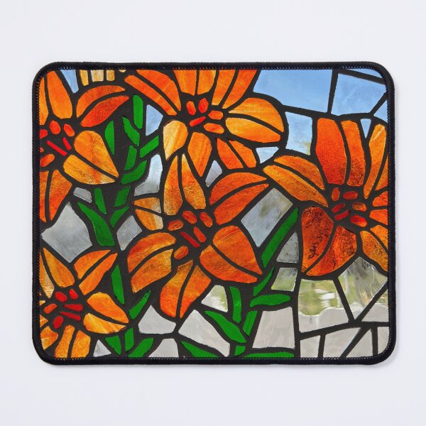 Item preview, Orange Lilies Stained Glass Mosaic designed and sold by MosaicMontage.
