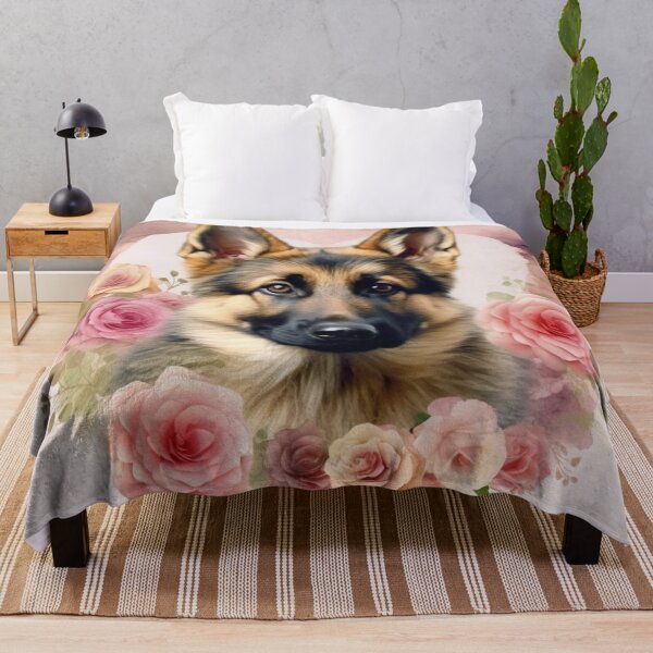 Item preview, German Shepherd Happy Cute Puppies and Flowers with Love designed and sold by BrandonArtWorld.