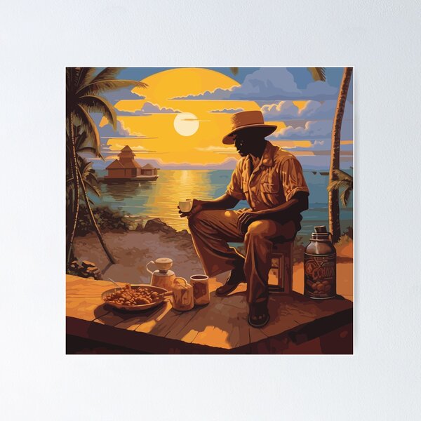 Item preview, Coffee at Sunset in Cartagena, Colombia - Illustration designed and sold by ChelaDesigns.