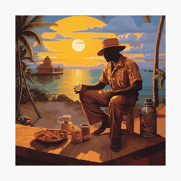 Item preview, Coffee at Sunset in Cartagena, Colombia - Illustration designed and sold by ChelaDesigns.