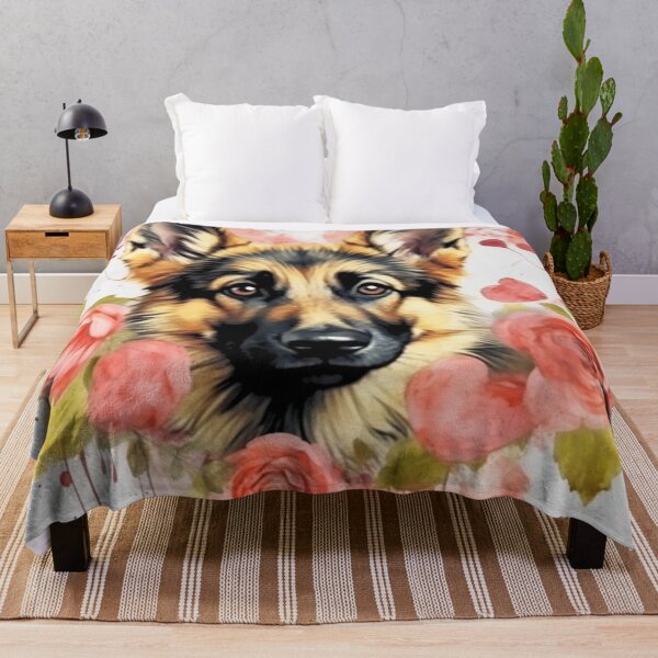 Item preview, German Shepherd Happy Cute Puppies and Flowers with Love designed and sold by BrandonArtWorld.