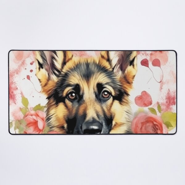 Item preview, German Shepherd Happy Cute Puppies and Flowers with Love designed and sold by BrandonArtWorld.