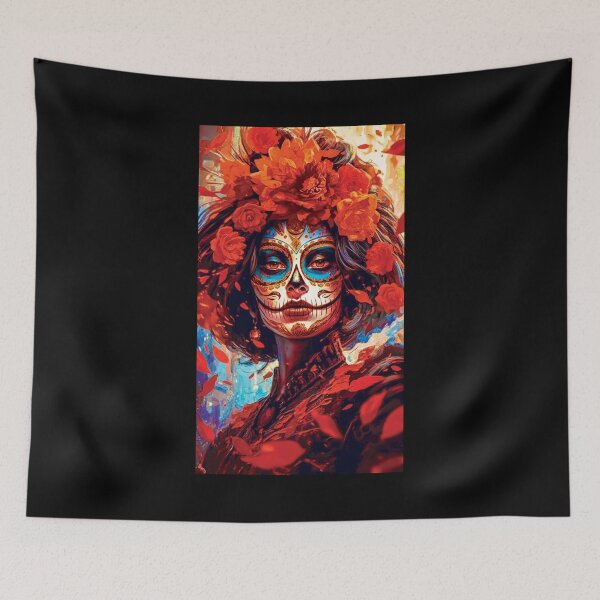 Item preview, Day of the Dead Sugar Skull with Red Roses designed and sold by Rickie Pauley.