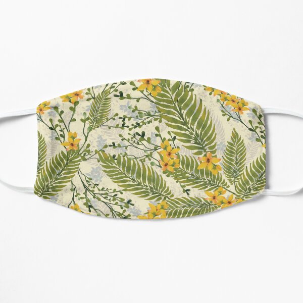 yellow and palm leaves botanical floral hand-painted watercolor with separate flower. Flat Mask