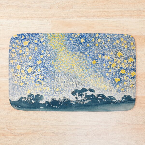 Item preview, Vintage Watercolour Landscape Painting with Trees and Stars in Blue, Yellow and Green | P60 designed and sold by Piccolo Fiore Prints.