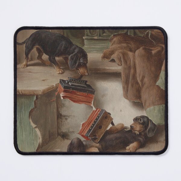 Item preview, Vintage Dachshund Sausage Dog and Concertina Oil Painting Art Print | P414 designed and sold by Piccolo Fiore Prints.