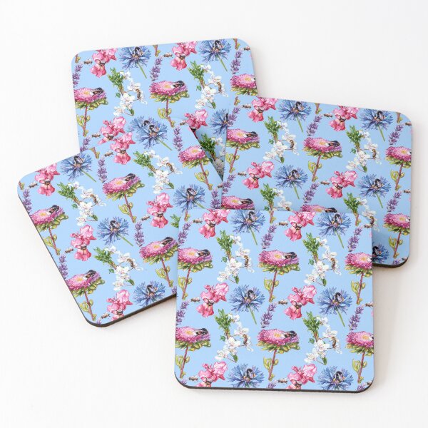 Item preview, Bees and Flowers Pattern Blue designed and sold by Katariina Purru.