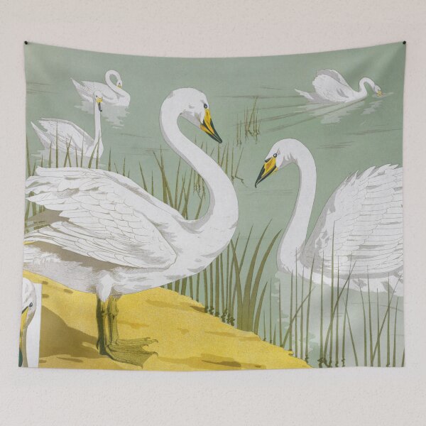 Item preview, Vintage White Swans on a Riverbank | P351 designed and sold by Piccolo Fiore Prints.