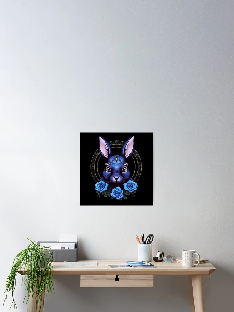 Thumbnail 2 of 3, Poster, Blue Rabbit With Roses designed and sold by Nocturne Paws.