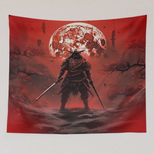 Item preview, "Red Moon over the Battlefield: A Samurai at the Twilight of Battle" designed and sold by Anthonny Barlan.