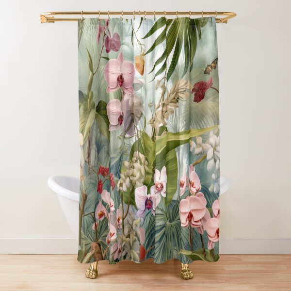 Tropical Jungle Forest Tiger Waterproof Bathroom Shower Curtain with12 Hooks