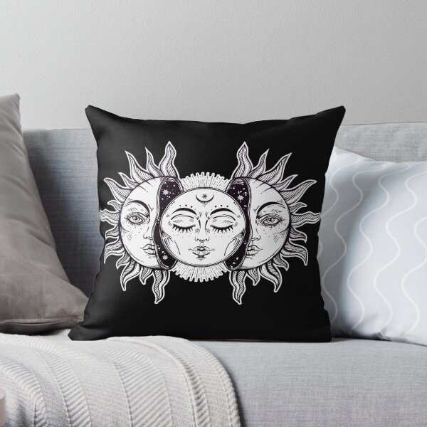 Vintage Retro Sun and Moon Solar Eclipse Throw Pillow