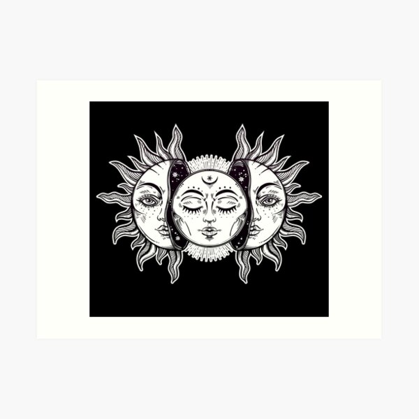 Vintage Retro Sun and Moon Solar Eclipse Art Print