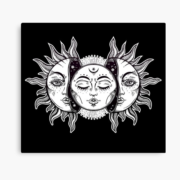 Vintage Retro Sun and Moon Solar Eclipse Canvas Print