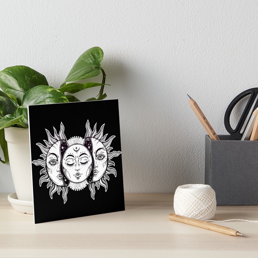 Vintage Retro Sun and Moon Solar Eclipse Art Board Print