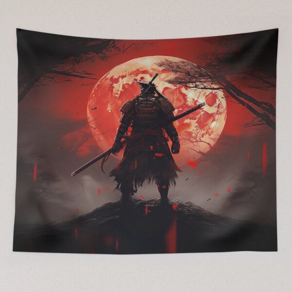 Item preview, "Red Moon over the Battlefield: A Samurai at the Twilight of Battle" designed and sold by Anthonny Barlan.