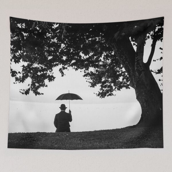 Item preview, Sunday in the park with George (man with an umbrella) riverside park black and white fine art portrait by Thomas Leuthard designed and sold by Jéanpaul  Ferro.