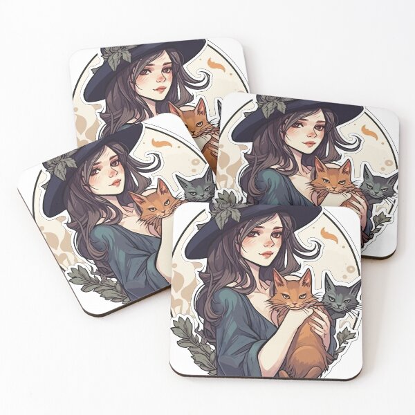 Item preview, Beautiful Witch with Cat - Halloween Fantasy Art Print designed and sold by NadalArtStudio.