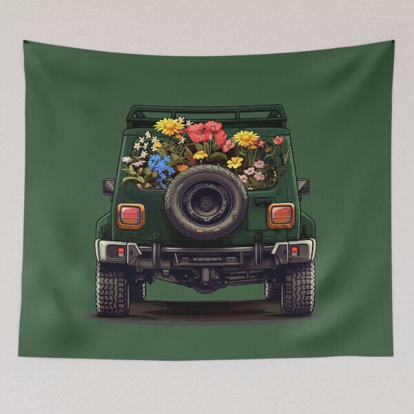 Item preview, Jungle Green Jimny Flower Power Rear View designed and sold by stoicjimny.