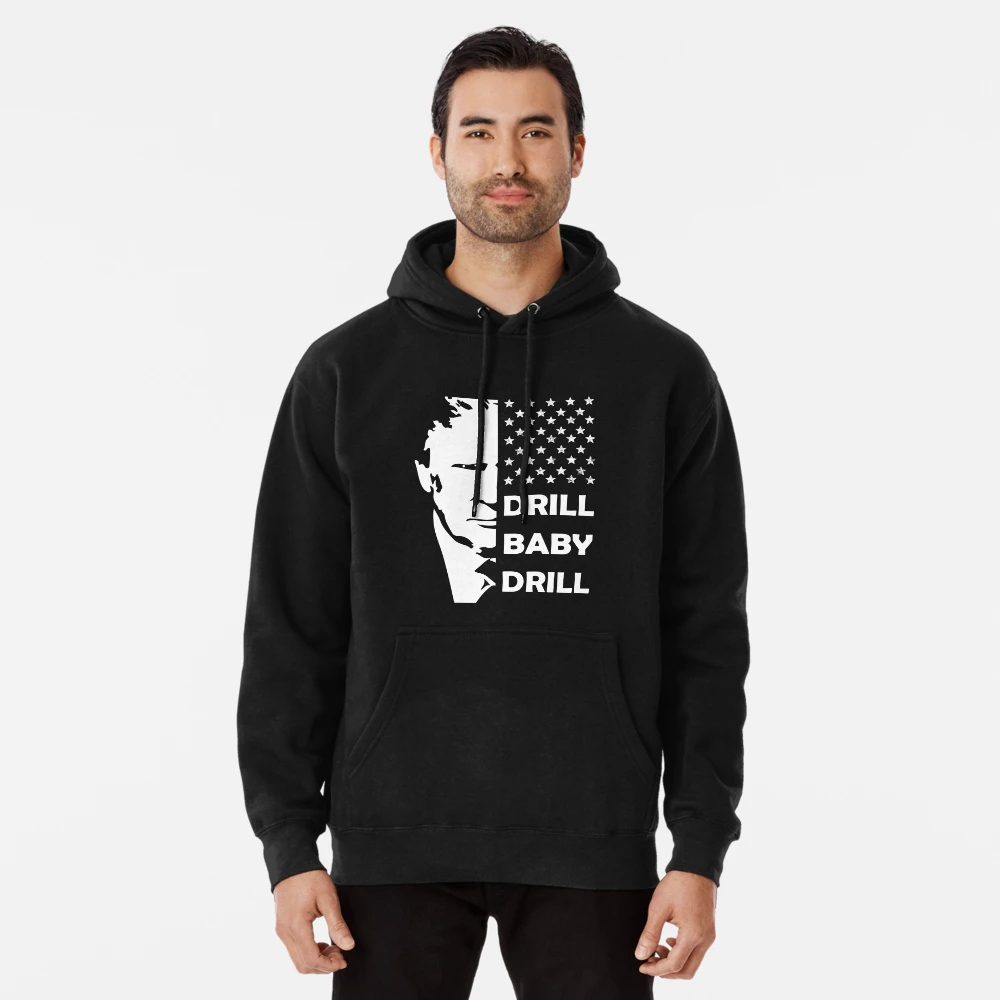 Trump 2024 Drill Baby Drill Gas Oil Rig Illustration Pullover Hoodie for Sale by Davidbrg Redbubble