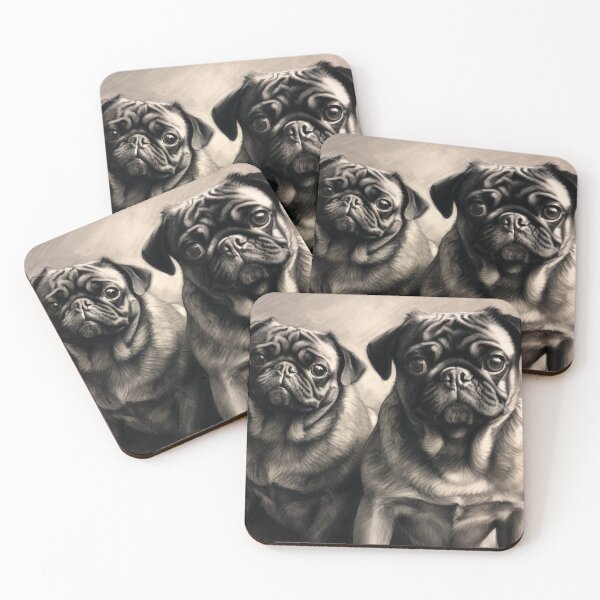 Item preview, Pug Paradox - Pugs in Gray and Black Drawing - Realistic Dog Art - Humorous and Sophisticated Wall Decor designed and sold by stateofhuman.