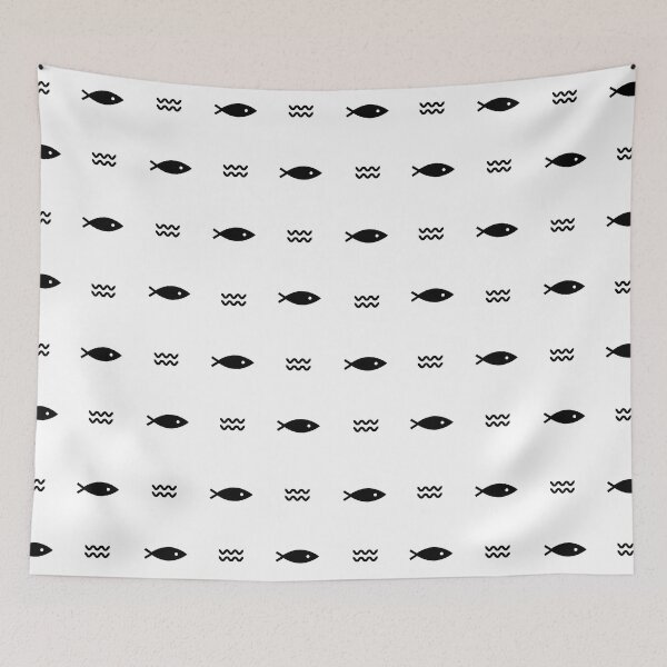 Item preview, fish wave black  pattern design designed and sold by SceneryStudio.