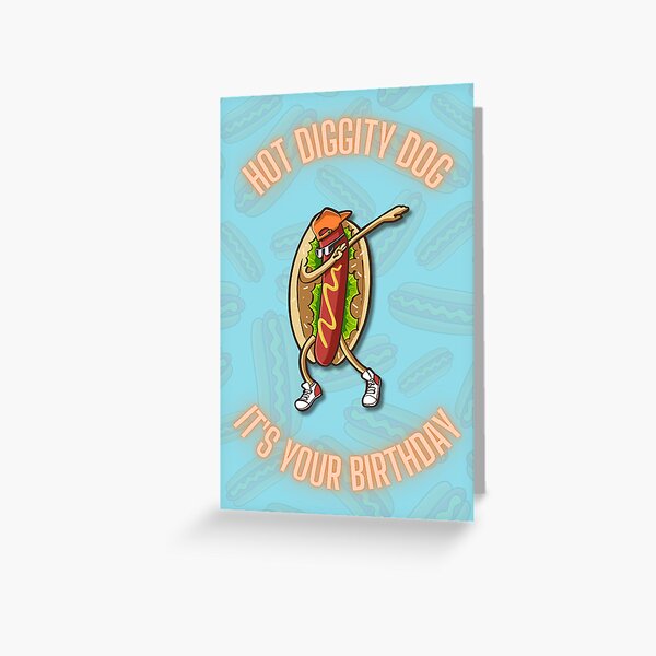 Vista previa del artículo con la obra «Tarjeta de juego de palabras de cumpleaños Hot Diggity Dog», diseñado y vendido por DearRobin.