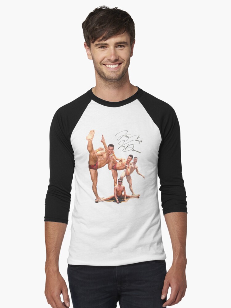 Thumbnail 1 of 3, Baseball ¾ Sleeve T-Shirt, Jean Claude Van Damme 'KICK' designed and sold by ourkid.