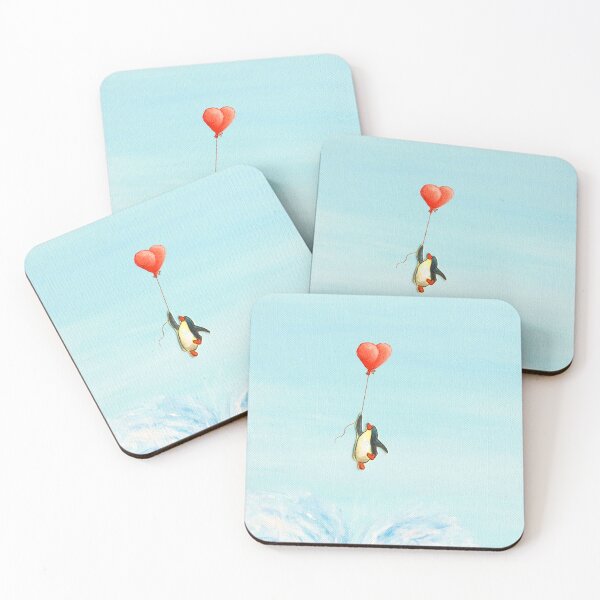 Item preview, Penguin with heart balloon flies out of the sea.  designed and sold by PenguinGirl-Art.