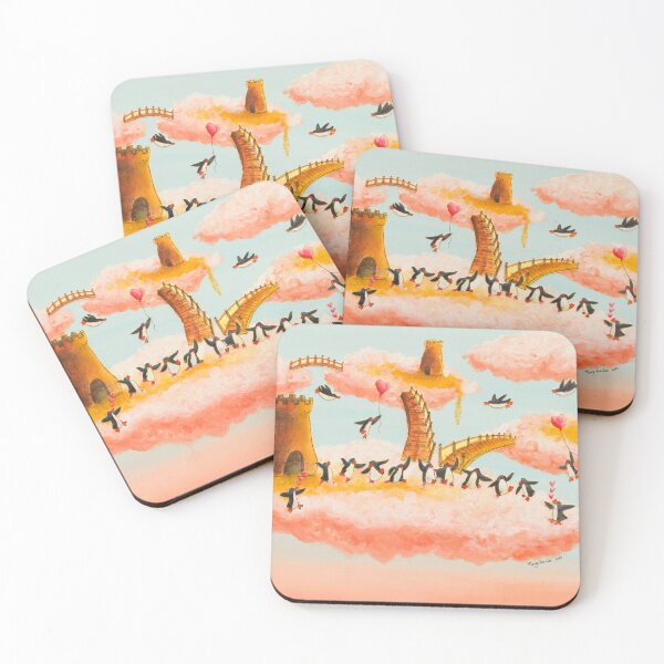 Item preview, A celebration of happy penguins dancing in the clouds designed and sold by PenguinGirl-Art.