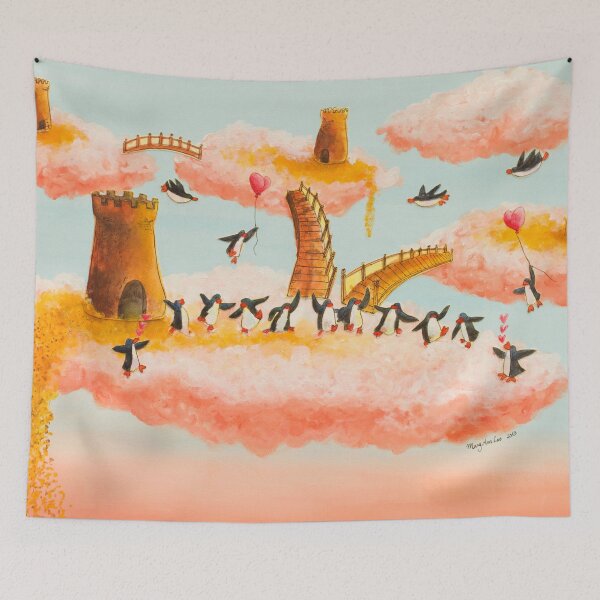 Item preview, A celebration of happy penguins dancing in the clouds designed and sold by PenguinGirl-Art.