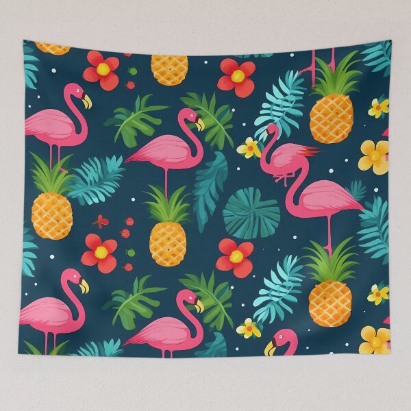 Artikelvorschau, Sommermuster mit Flamingos und Ananas entworfen und verkauft von SweetWhiskers.