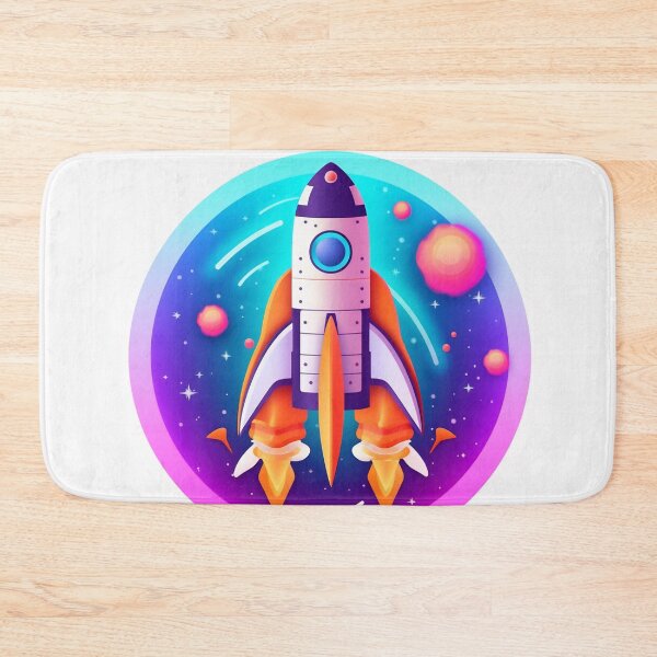 Item preview, Cartoon-style minimal spaceship rocket icon. Toy rocket upswing, spewing smoke and flame designed and sold by anytka.