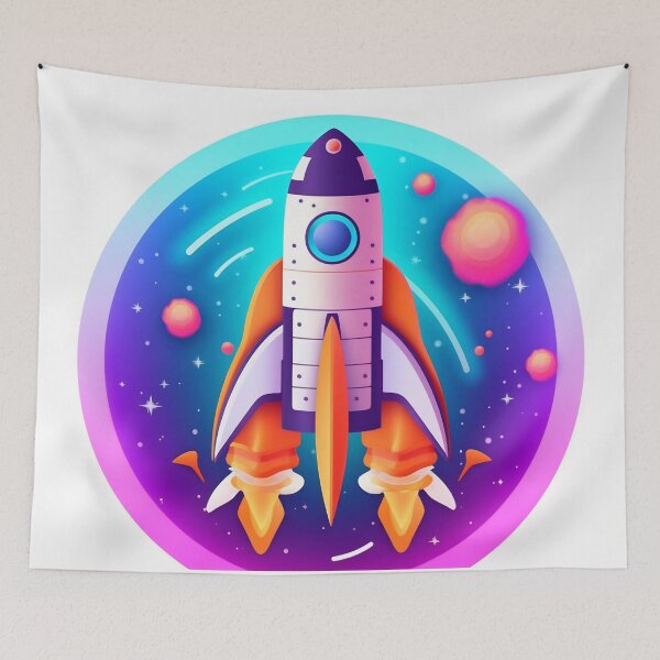 Item preview, Cartoon-style minimal spaceship rocket icon. Toy rocket upswing, spewing smoke and flame designed and sold by anytka.