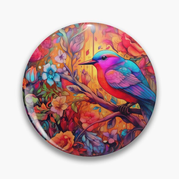 Item preview, Colorful tropical bird on a branch with psychedelic flowers - Vibrant and exotic decoration designed and sold by Arti_choke.