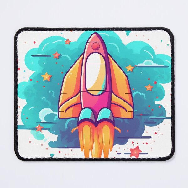 Item preview, Cartoon-style minimal spaceship rocket icon. Toy rocket upswing, spewing smoke and flame designed and sold by anytka.